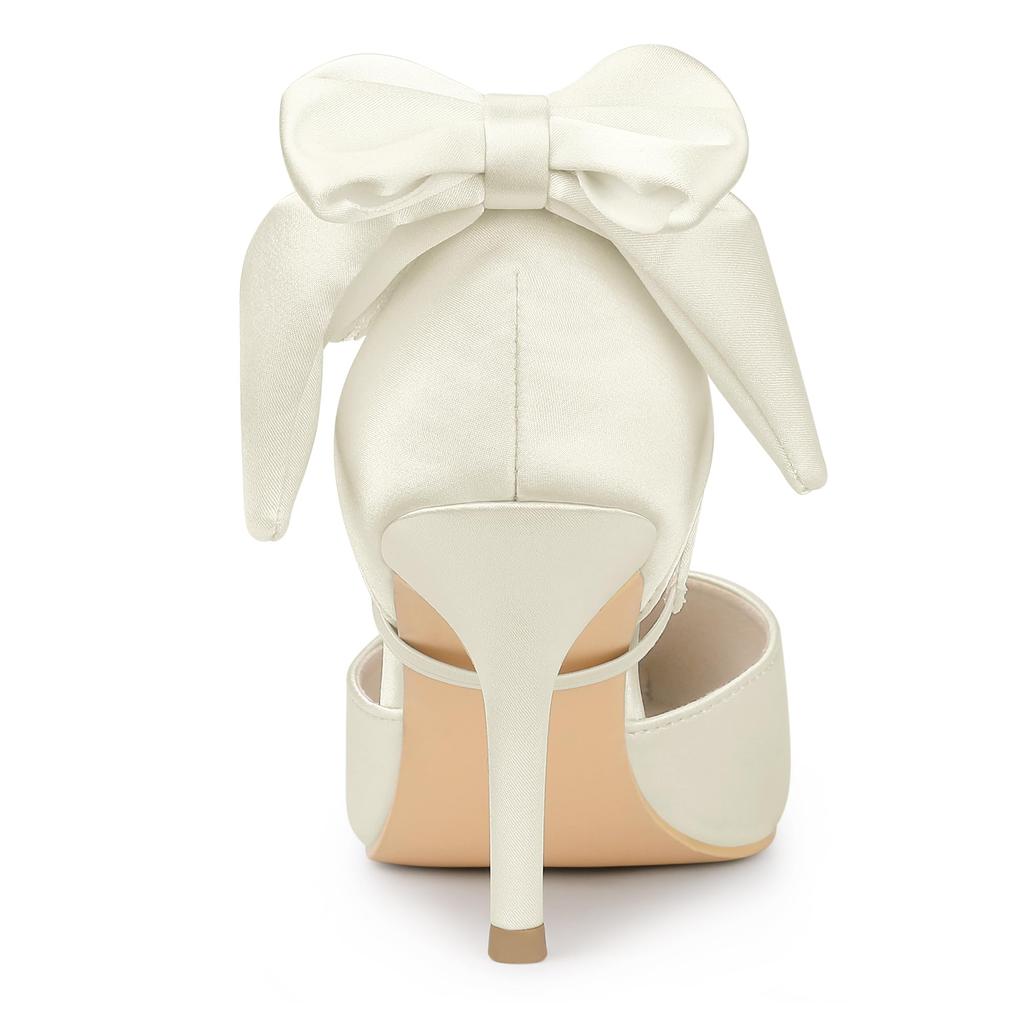 Allegra K Escarpins à talons aiguilles à bout pointu décorés d'un nœud pour femme, Blanc, Taille 24.0 cm