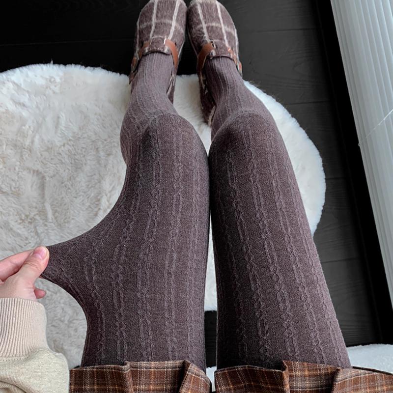Thermal Vertical Ribbed Knit Tights Vintage Women Slimming Stockings Korean Fashion Underwear For Autumn Winter Cotton Pantyhose