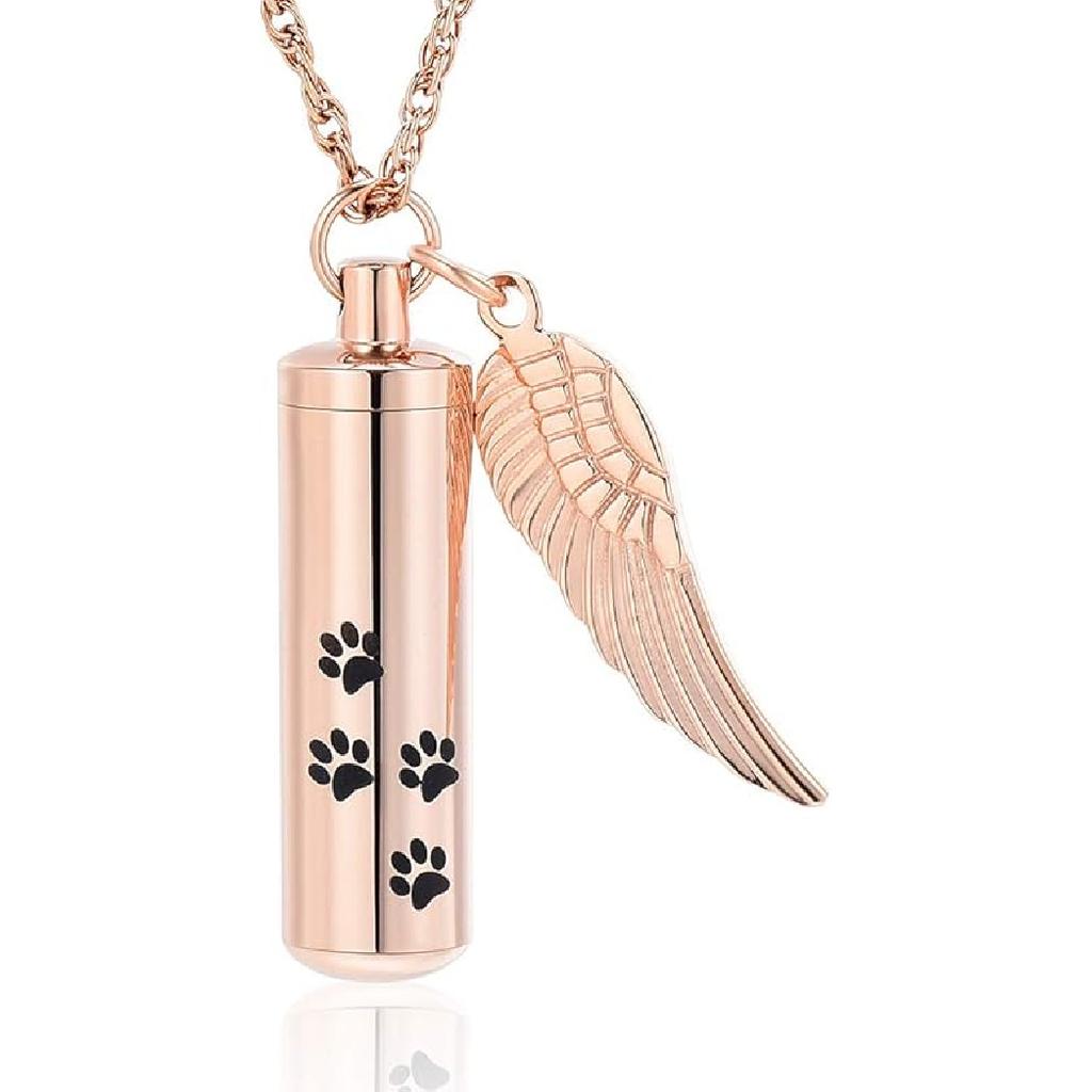 shajwo Cremation Jewelry Paw Print Urn Necklaces for Human Pet Ashes Cylinder Urn Pendant Keepsake Memorial Ash Locket Holder Necklace for Men Women