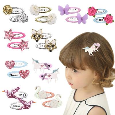 2 Stück/Los Haargummi Einhorn Kinder Neugeborene Kinder Kopfschmuck Baby Mädchen Accessoires Haarnadel Clip Blume Vogel Fuchs Schmetterling Niedliches Geschenk