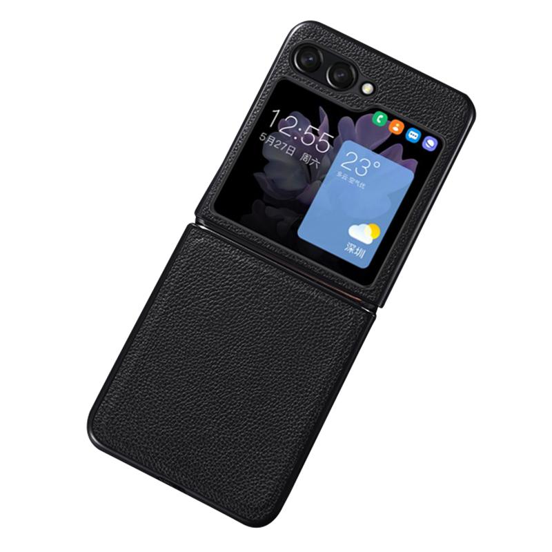 For Samsung Galaxy Z Flip6 5G Case Cowhide Leather+PC Folding Phone Cover