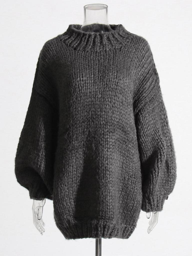 Elegant 2026 Autumn Batwing Sleeve Knit Sweater: Fashionable Loose Fit, Solid Color, Round Neck Pullover for Women