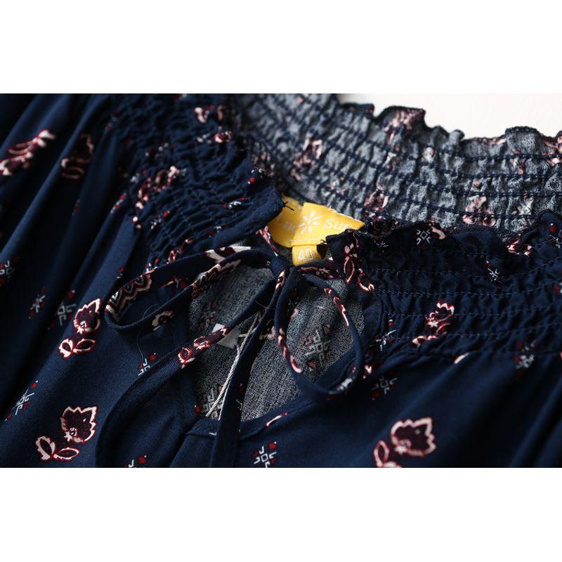 Export Plus Size Loose Retro Print Cotton Silk Shirt Women's Thin Lace Up Artificial Cotton Pullover Tops Mom Wear