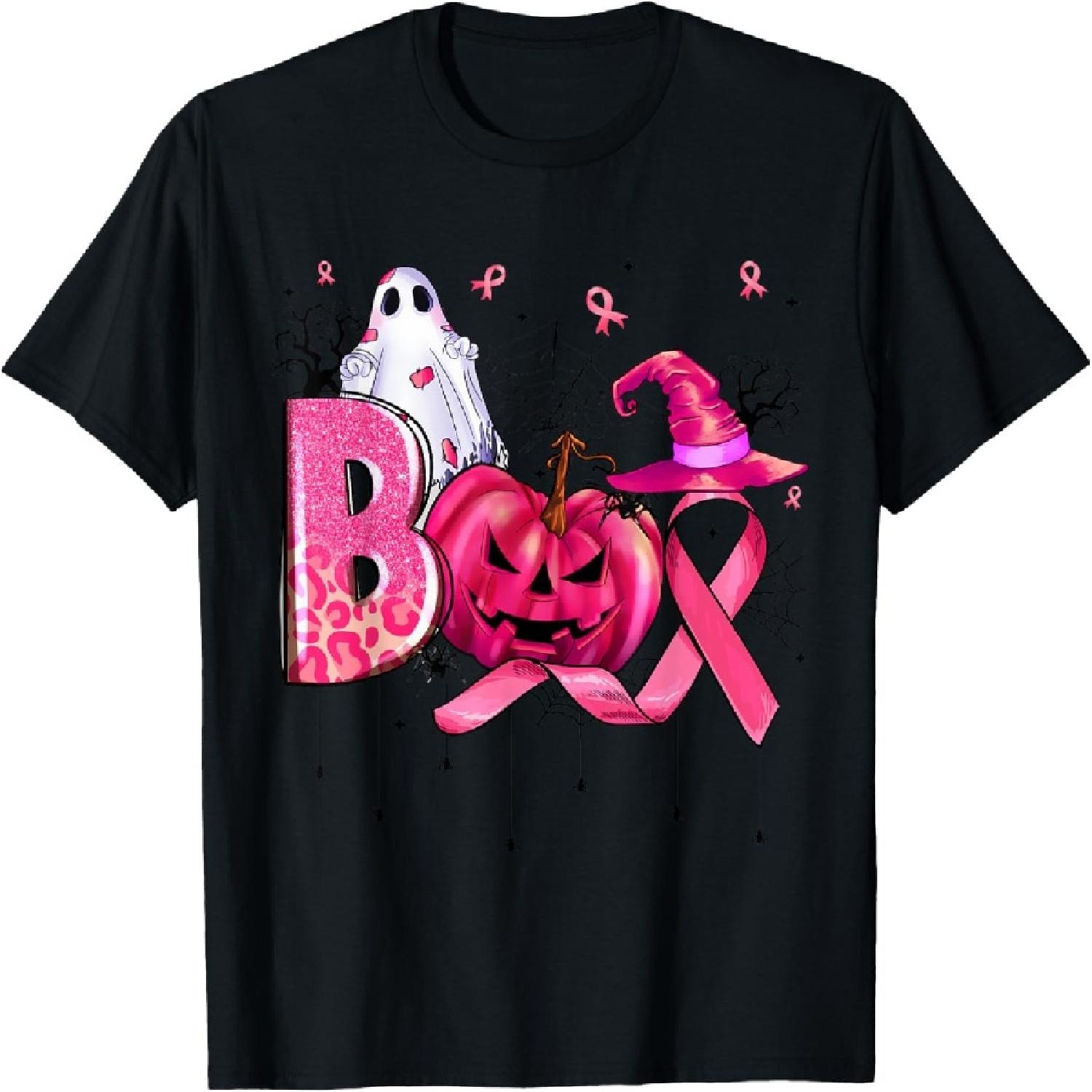 Breast Cancer Pink Halloween Ghost Gift for Warriors T-Shirt S