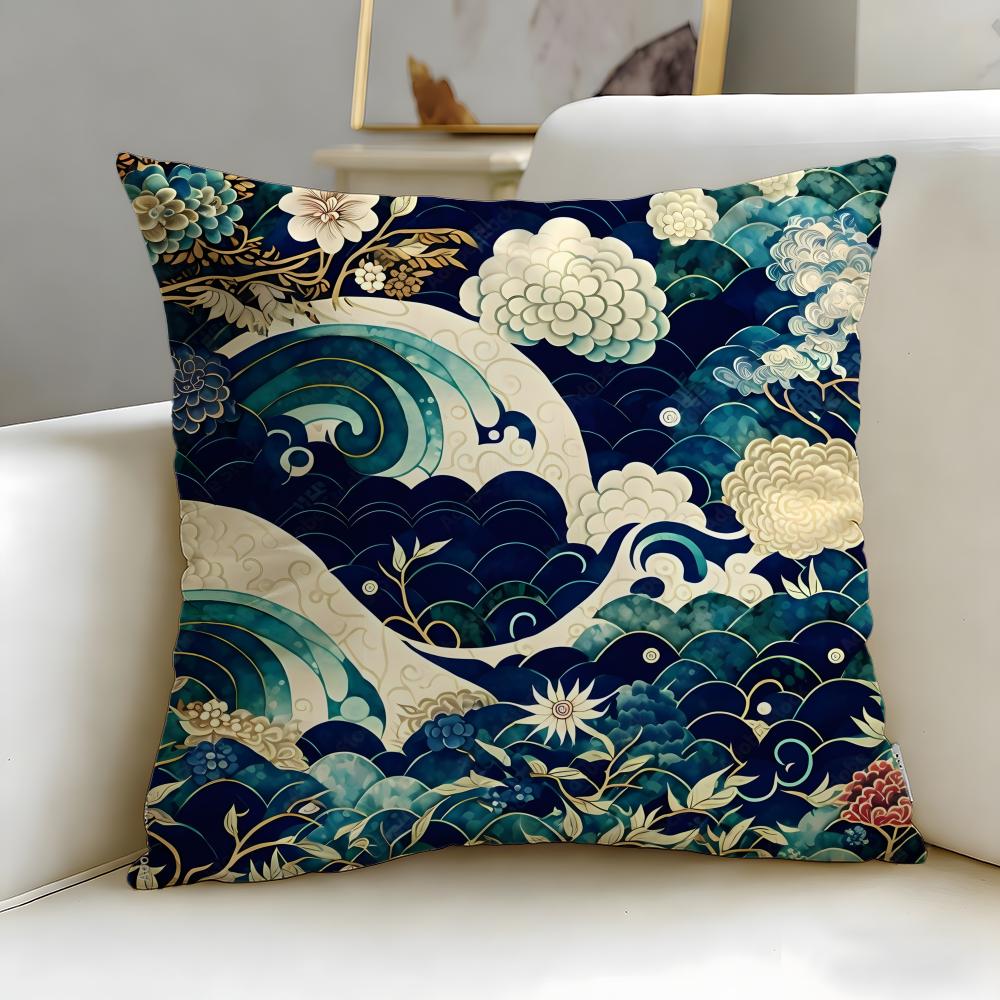 Chinese Traditional Floral Cushion Cover Soft  EasyWash Pillow Case  Versatile for Couch Bed Travel and Office