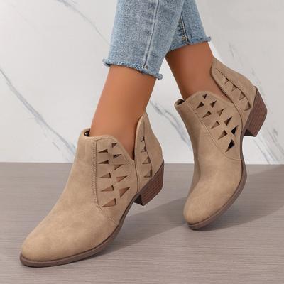 New Hollow Thick Heel Round Head Low Top New Vacation Daily Ankle Boots