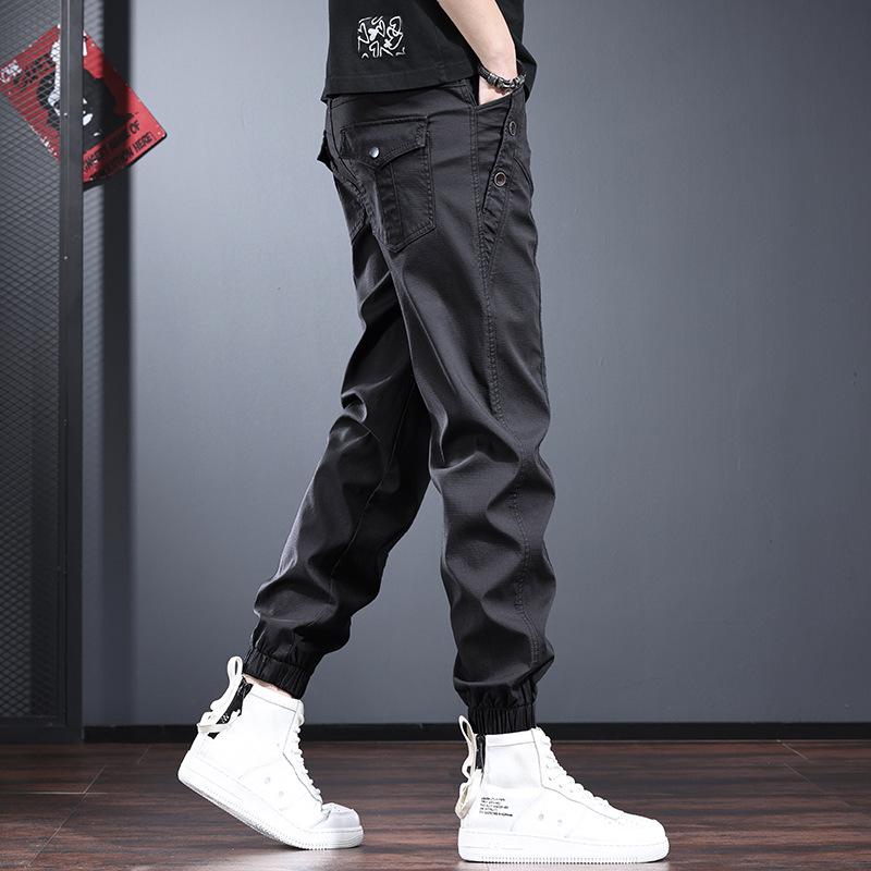 High-end American overalls men's new autumn elastic waist tied casual pants fashionable versatile men's pants tide
