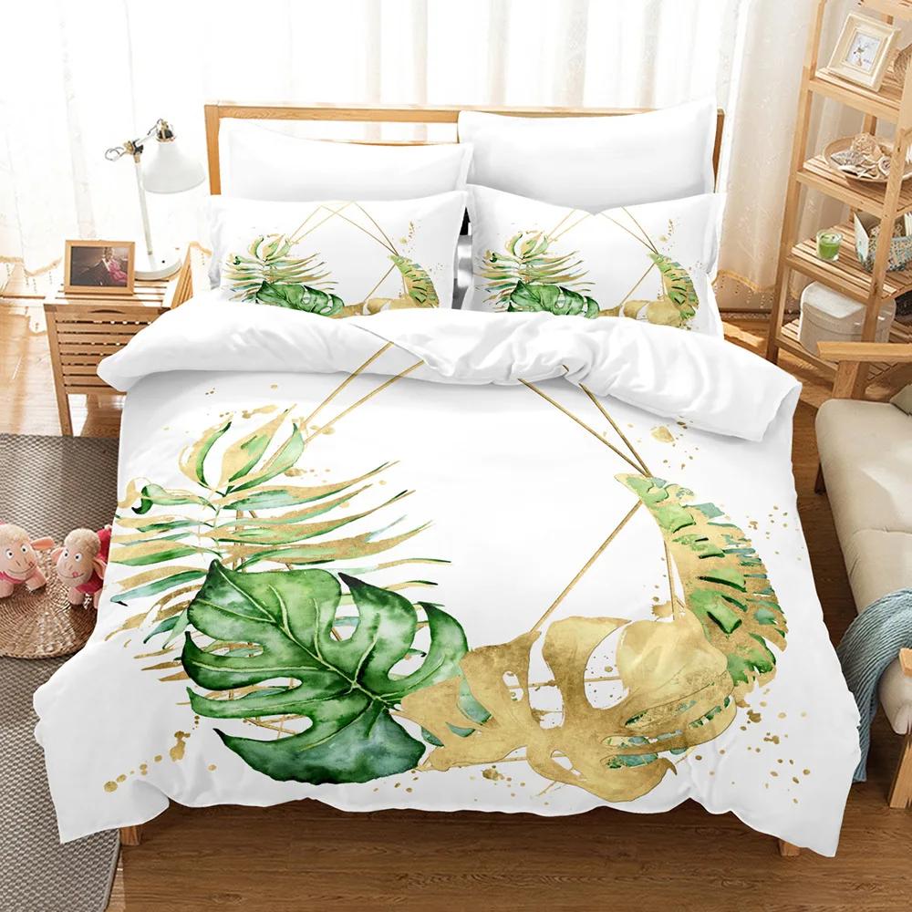 Hochwertige Bettbezug Bettwäsche Set Druck Grüne Blätter Regenwald Bettbezug Set Kissenbezüge Housse De Couette King Queen