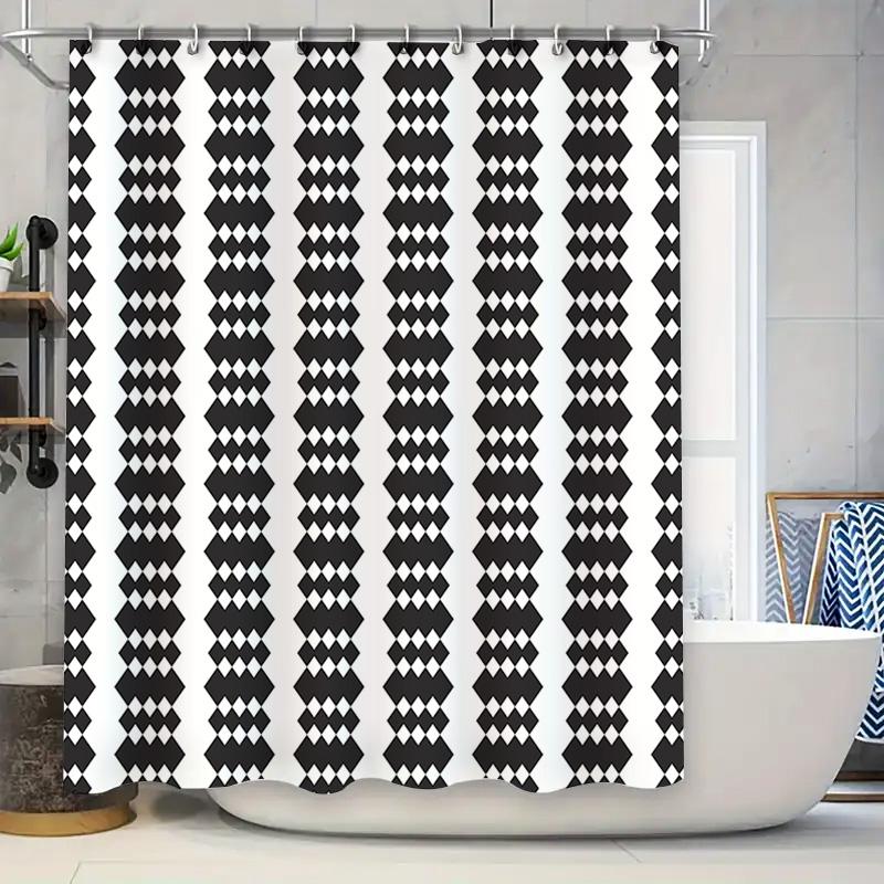 

Black White Checkered Shower Curtain Waterproof Polyester Bathroom Decor W60H190(CM)-1 Pcs