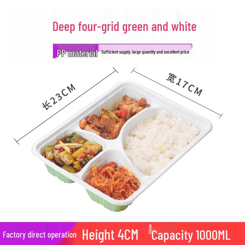 Four-Grid Disposable Plastic Bento Lunch Box with Lid, Multi-Compartment Food Packaging Container.