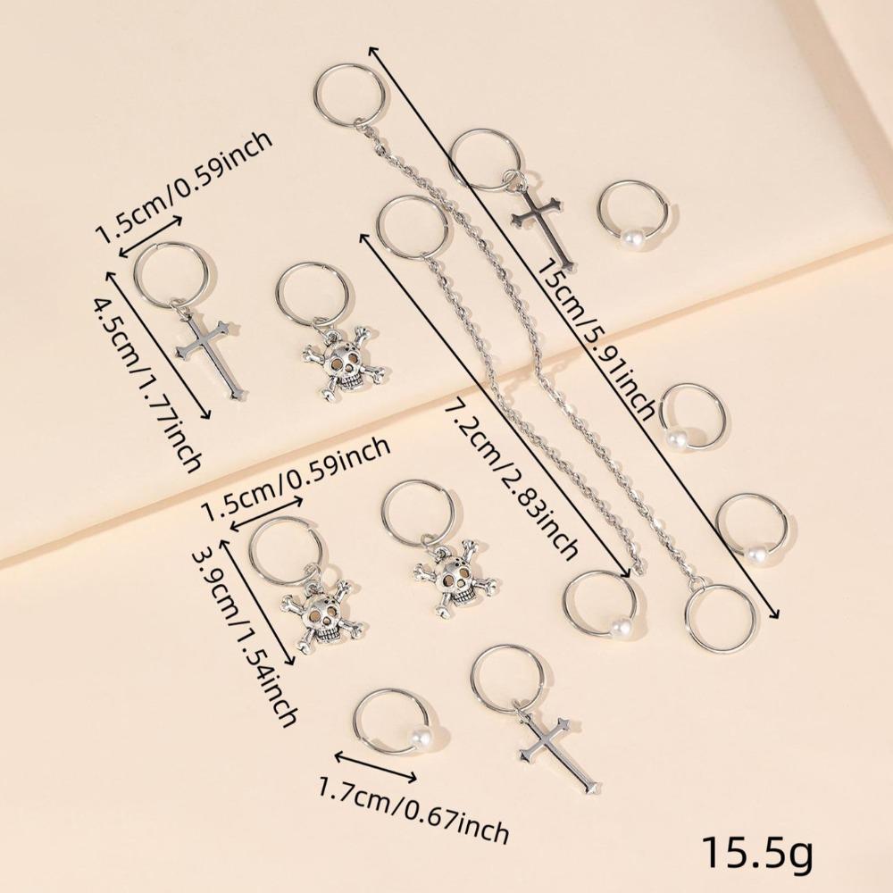 13pcs Metal Cuff Clips Dreadlocks Beads Cross Skull Hair Braid Tubes Mixed Hair Rings Set Decor