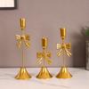 Gold Iron Candle Holder Intricate Christmas Golden Bow Candle Holder Festive Bow Candlestick Props Table Decor Accessories