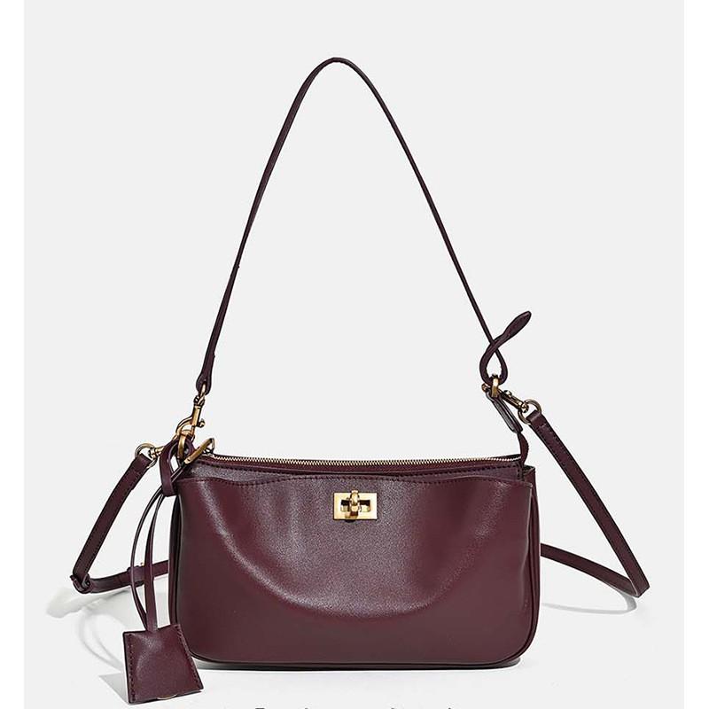 

High-end Leather Mahjong Bag Niche Women s Simple Retro All-matching Single-shoulder Cross-body Handbag 23x5x 13CM gold buckle
