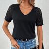 Summer Short Sleeve Hollow Lace V-neck Women Blouse Loose Casual T-shirt Short Sleeved Office Top Loose Fashion Elegant Solid Color Shirt Clothing