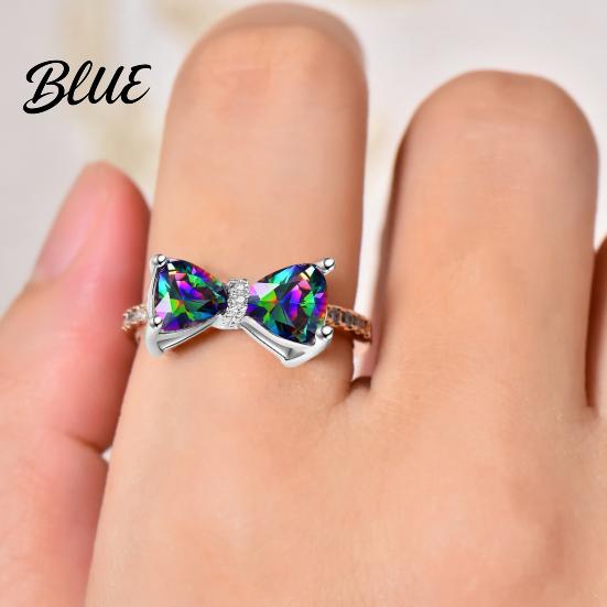 Knitted Ring Women Bow Colorful Cubic Zirconia Multi-faced Cutting Wedding