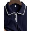 Mens Long Sleeve Striped Polo Shirt Loose Breathable Business Casual
