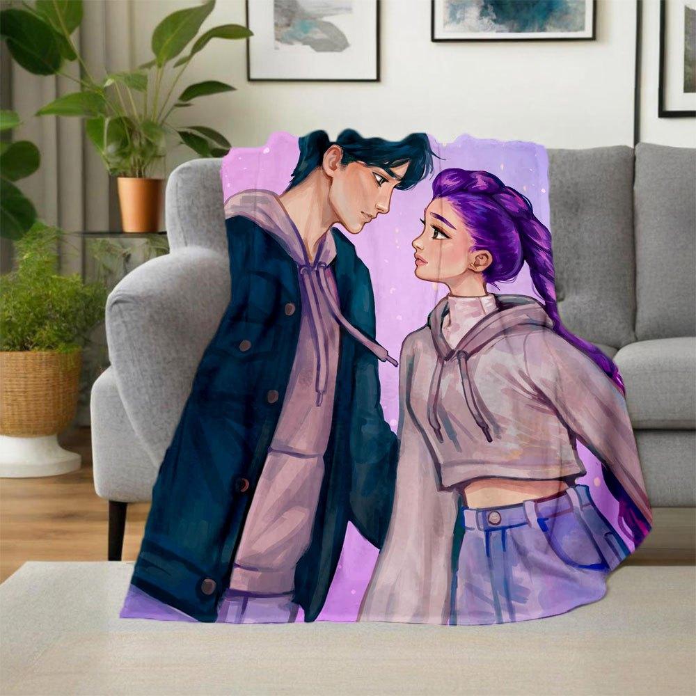 "Romantic Purple Hair Hoodie Set: Trendy Couple Outfit"Blanket Lightweight Flannel Throw Blanket for Sofa, Bed, Travel, Camping, Livingroom,