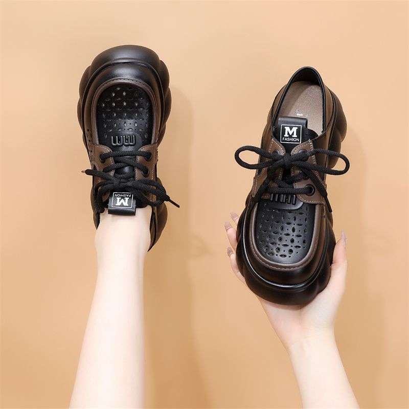 Women s summer hollow breathable muffin shoes new versatile thick-soled heightening lace-up single shoes 35 3559₽
