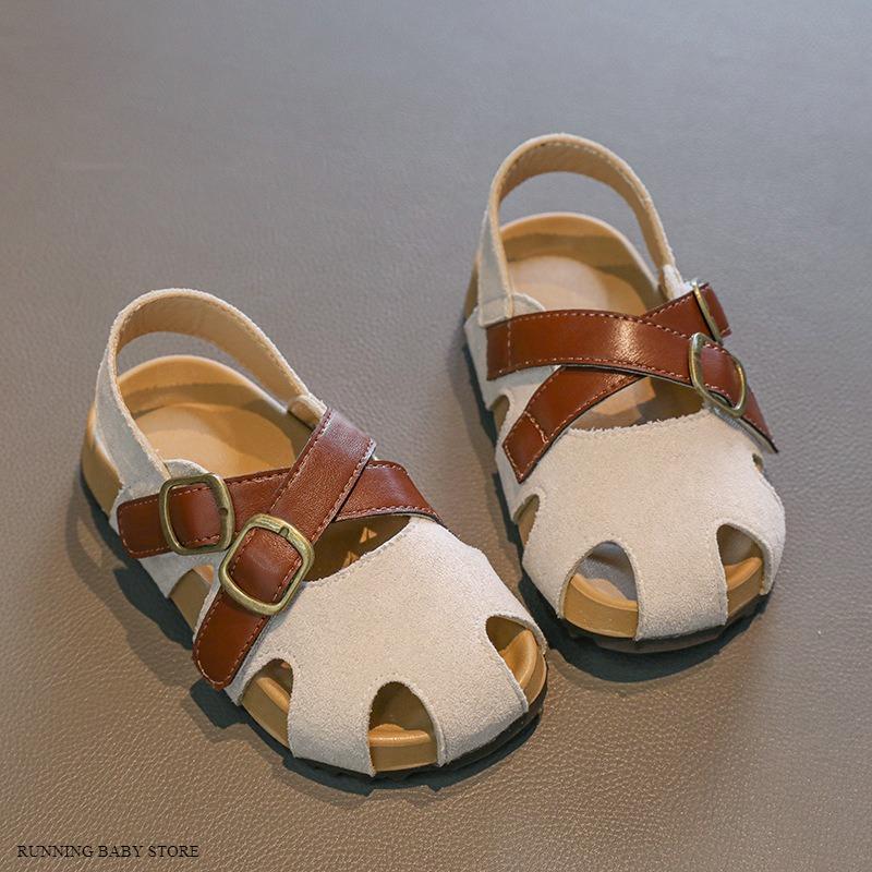 

Suede Leather Children s Sandals for Girls Fashion Summer Girl Cross-tied Beach Shoes Baby Instant-dry Water Shoes Sandal I05112 23 бежевий
