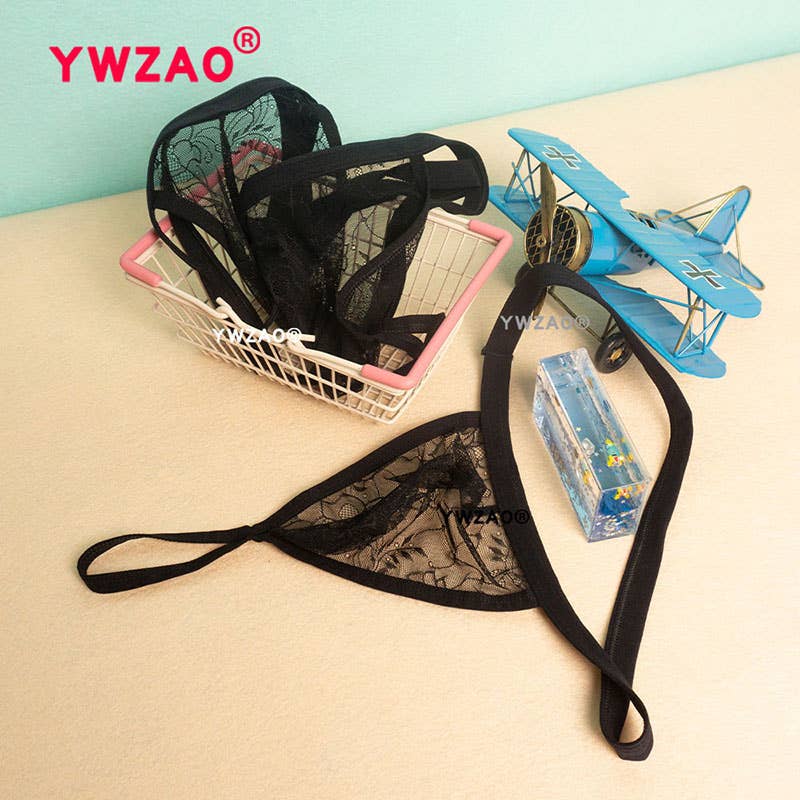 YWZAO Tapón Anal Insertable Ropa Interior Masculina Tanga Encaje Negro N12