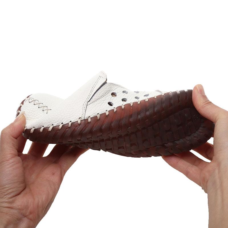 Mode GKTINOO 2025 Sommer Echtes Leder Vintage Slipper Schuhe Damen Bequem Slipper Handgefertigt Leder Atmungsaktiv Hohl Weiche Schuhe Frau