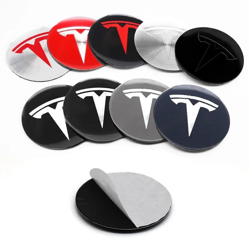 Car Sticker Tesla Car 56mm Emblem Wheel Hub Center Cap Stickers For Tesla Model S Model3 2024 Model Y X Tire Center Cover Badge