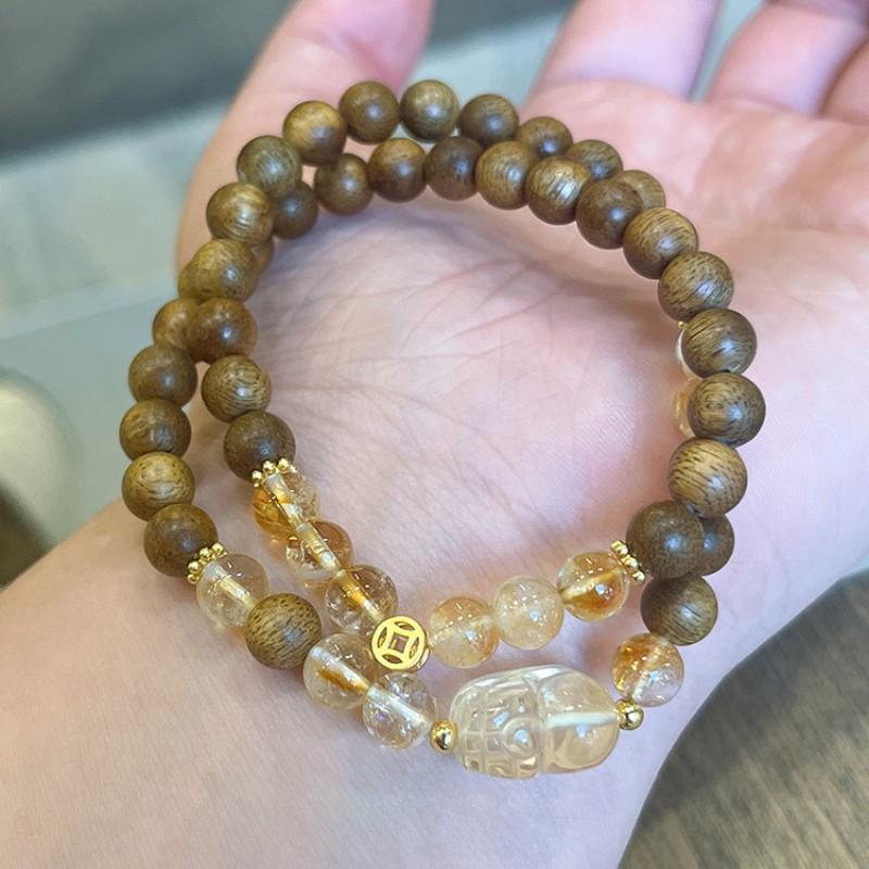 Handmade Multi-Layer Natural Crystal Agarwood Bracelet Women With Citrine Amethyst Rose Quartz Pixiu Charm Ethnic Style