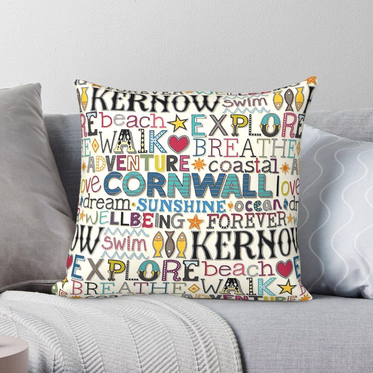 Exquisite Ornaments Unisex Cornwall Typography Pillowcase Polyester Linen Velvet Creative Zip Decorative Pillow Case Bed Cushion Cover 45X45