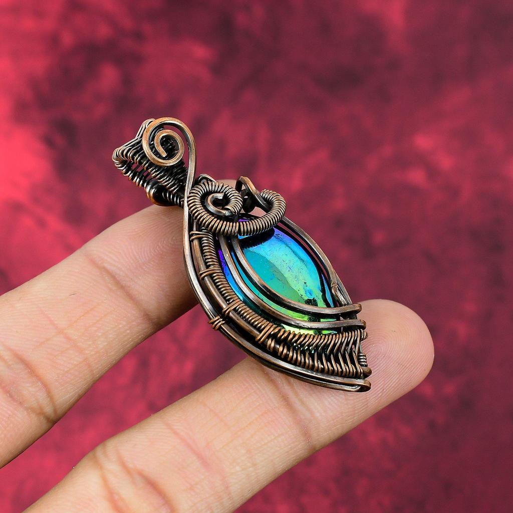 Mystic Fire Labradorite Pendant Copper Wire Wrapped Handmade Jewelry Genuine Gemstone Pendant Copper Pendant Gifts For Her Wire Wrap Pendant
