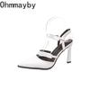 Letní dámské sandály na vysokém podpatku Módní boty s špičatou špičkou Slingbacks Dámské elegantní společenské šaty Sandalias