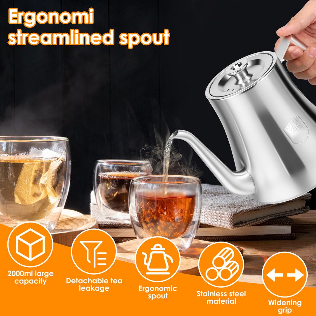 2L Stainless Steel Tea Pot with Removable Infuser Large Capacity Cold Water Kettle Liquid Seasoning Container Kitchen Teaware