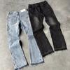 Y2K Vintage Slim Fit Jeans, trendige gewaschene Herren- und Damen-Jeans im Harajuku-Hip-Hop-Stil mit geradem Bein und Gothic-Fransen, lässige Micro-Flared-Jeans