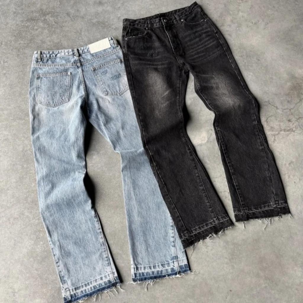 Y2K Vintage Dar Kesim Kot Pantolon Trend Yıkanmış Erkek Kadın Harajuku Hip Hop Düz Bacak Pantolon Gotik Püsküllü Günlük Mikro Genişleyen Pantolon