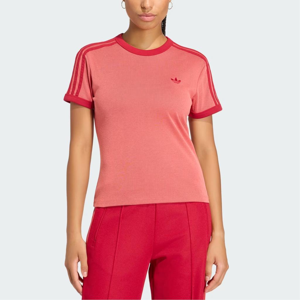 Adidas Originals 3 Stripes T Shirts Women's Orange Red Crew Neck Moderate KS9989