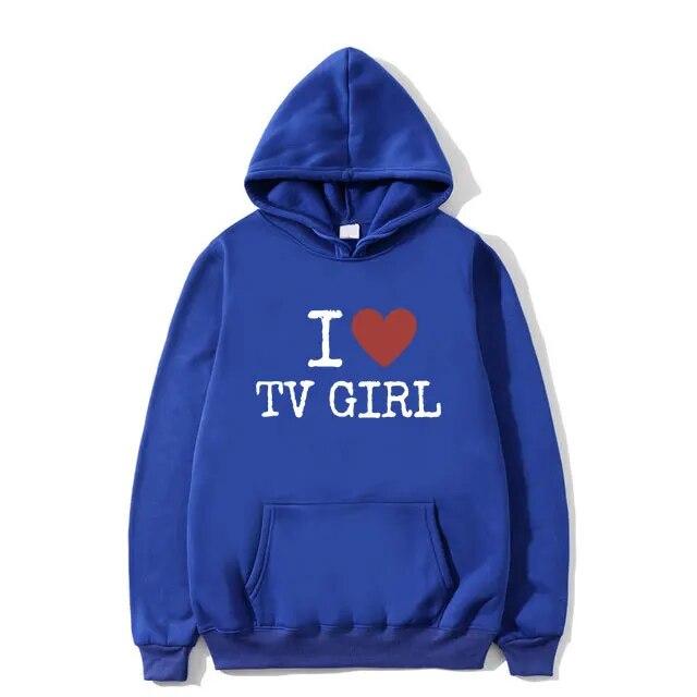 I Love TV Girl T-skjorte Kunst Estetisk Grafisk hettegenser Unisex kvinner Oversized hettegenser Unisex høykvalitets mote hettegensere