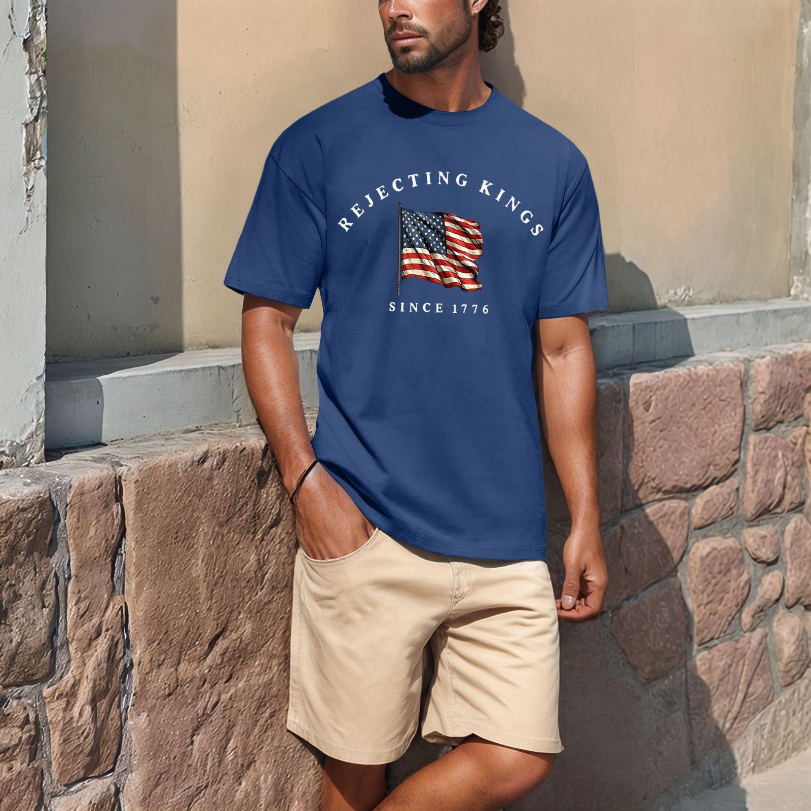 

Летняя мужская популярная футболка с круглым вырезом и коротким рукавом с принтом XXL синий