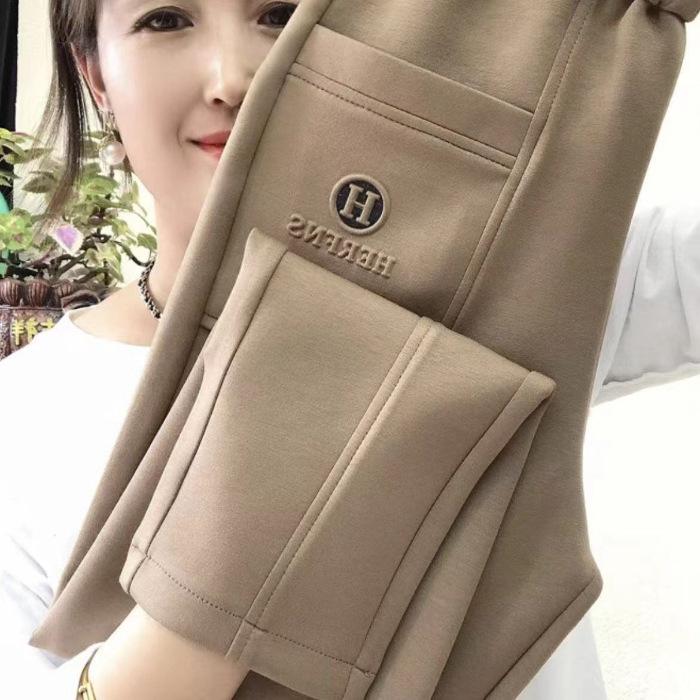 

Весенние брюки кэжуал с маленькими штанинами для женщин, универсальные, с высокой посадкой, прямого кроя XXXL хаки