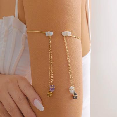 Ingemark Bracciale da Braccio Aperto Boemo in Pietra Naturale con Nappa e Catena Lunga Gioiello per Braccio Donna