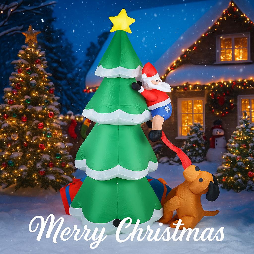 6.89FT Christmas Inflatable Toy Santa Claus Tree Dog Decorations With LED Xmas Decor for Yard Lawn Party Xmas Home Supplies Gift