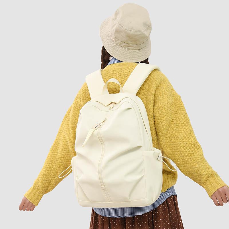 Solid Color Student Schoolbag Large Capacity Nylon Backpack