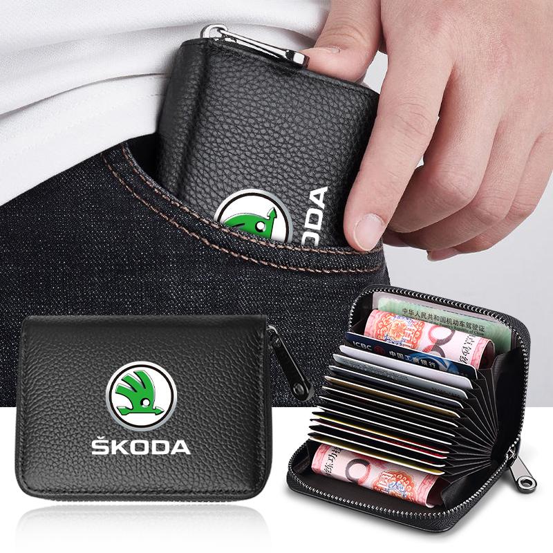 Leather Car Driver's License ID Card Bank Card Wallet Car Styling For Skoda Octavia Superb Rapid Kodiaq Karoq Fabia Kamiq Roomster Citigo