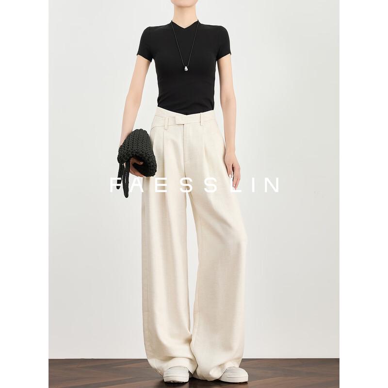 FAESSLIN Cooling Tencel Linen Blend Straight-Leg Pants L