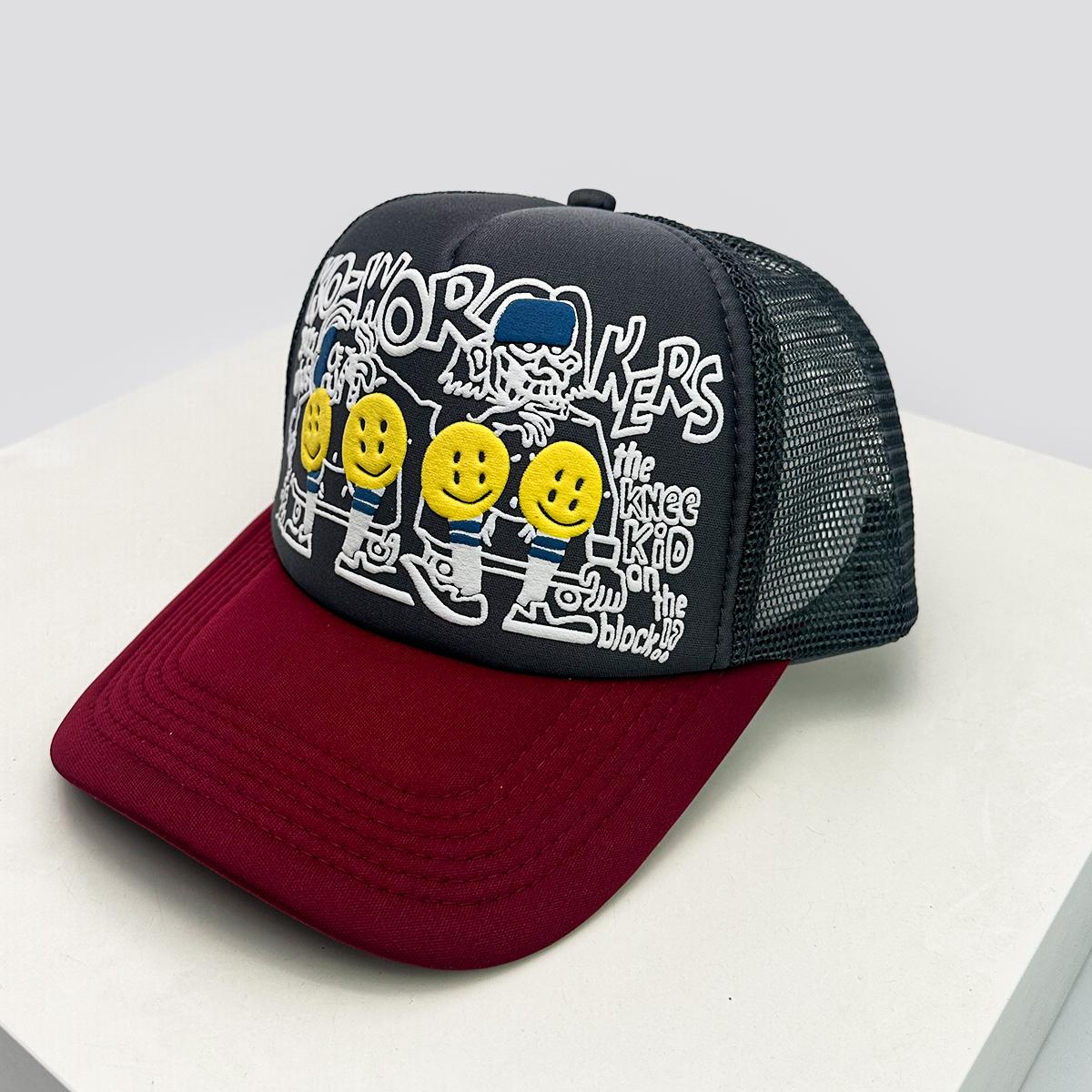 

New Unisex 3D Printed Letter Smiling Face Baseball Hats Color Block Sunshade Hip Hop Breathable Trucker Caps Mesh Versatile Ins 52-60cm