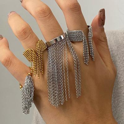 Mode-Statement Edelstahl Lange Quasten Kette Offener Breiter Ring Vintage Hip Hop Geometrischer Schmuck Trendiges Partygeschenk für Frauen