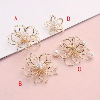6pc/lot Gold Plated Filigree Metal Flowers Findings Charms Connectors For Diy Earrings Embellishments Hair Jewelry Craft Making
