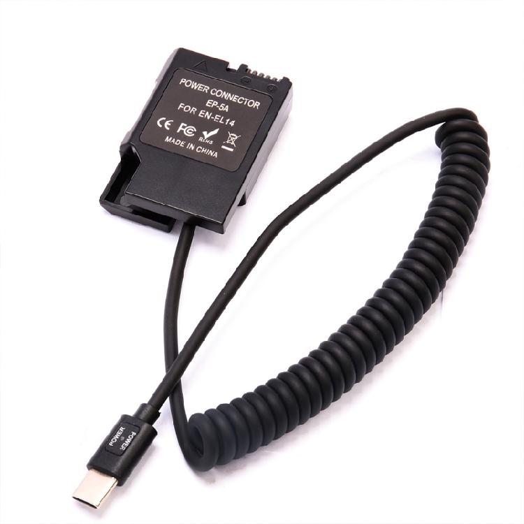 EN-EL14 Dummy Battery USB-C Coupler Adapter for W/ USB C-type Spring Power Cable