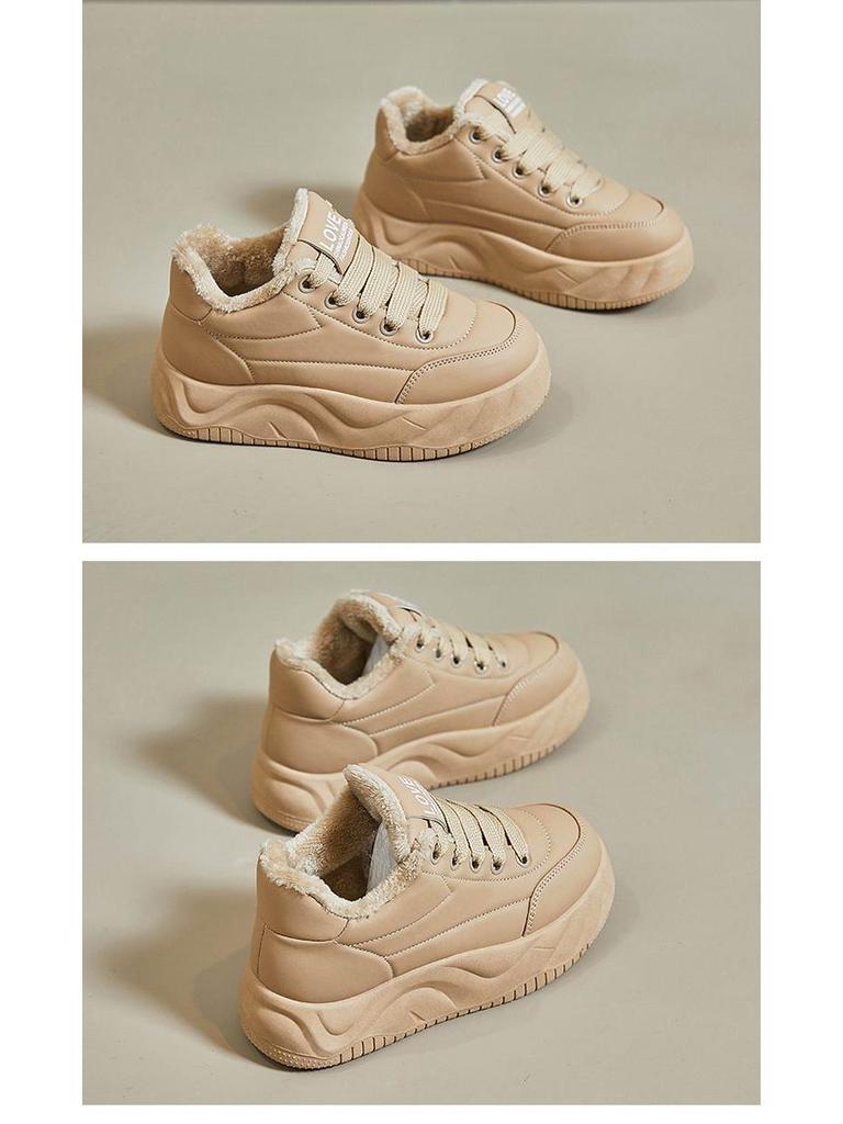 Damskie Zimowe Bawełniane i Skórzane Wodoodporne Grube Podeszwy Antypoślizgowe Buty Sportowe z Aksamitną Podszewką