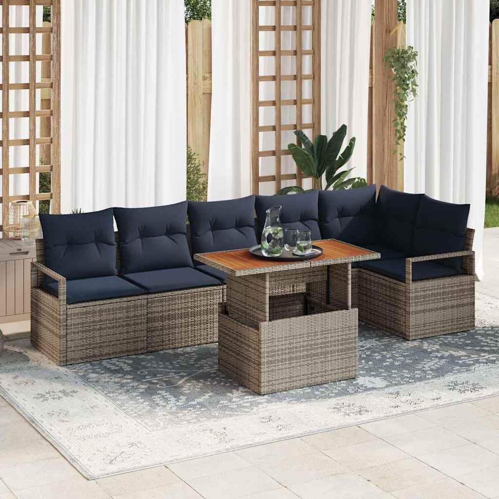 Garden Dining Set with Cushions 7 Pcs Grey and Navy Blue