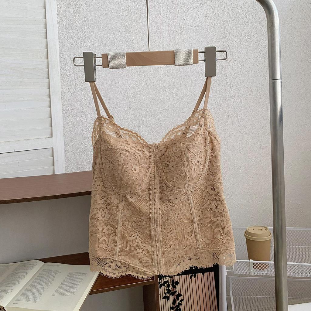 Original Summer Popular French Lace Suspender Vest Women's Chest Pad Slim-fit Versatile Back Bottom Top