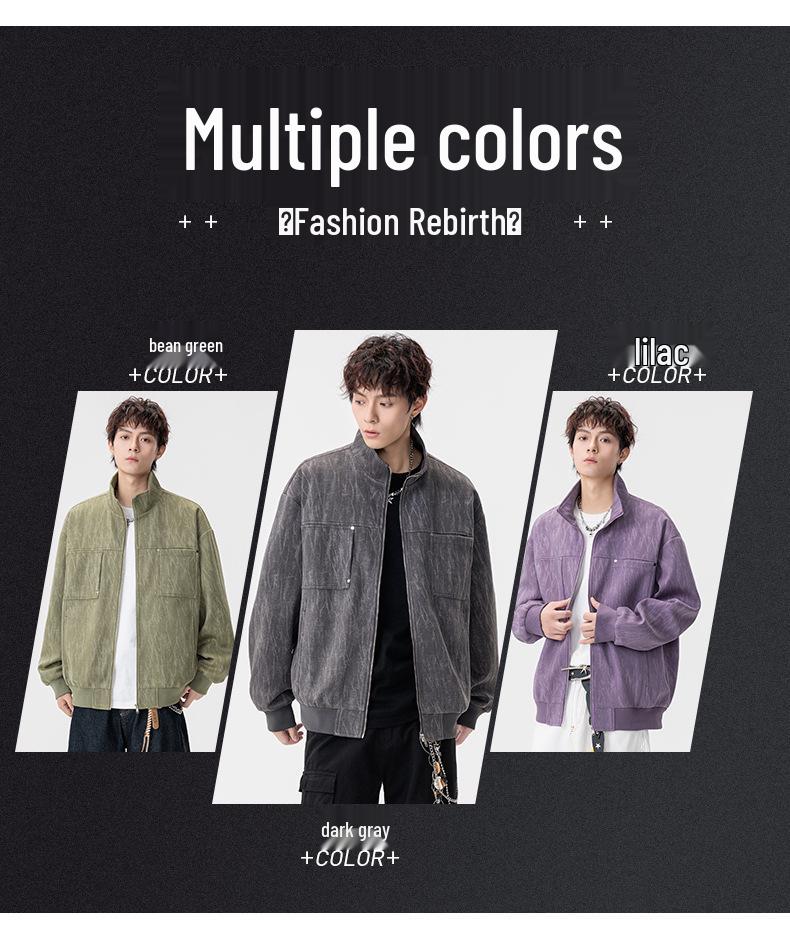 Men's Plus Size Stand Collar Retro Jacket - 2026 Autumn Collection, Trendy Loose Fit Casual Wear